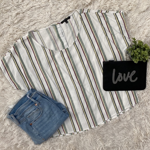 Staccato Cap Sleeve Button Back Top 💗 White & Multi Stripes - Picture 3 of 16